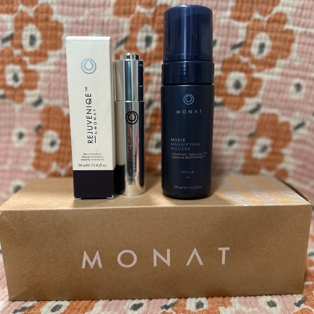 New MONAT items Monat Moxie Magnifying Mousse & Monat Rejuveniqe Oil Hair Skin